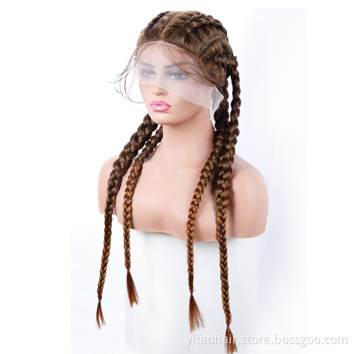 FZY Synthetic Hair Wig Glueless Braided Lace Wigs 99J Brown Vendor Africa Double Braid Lace Wigs for Black Women Perruque Tresse